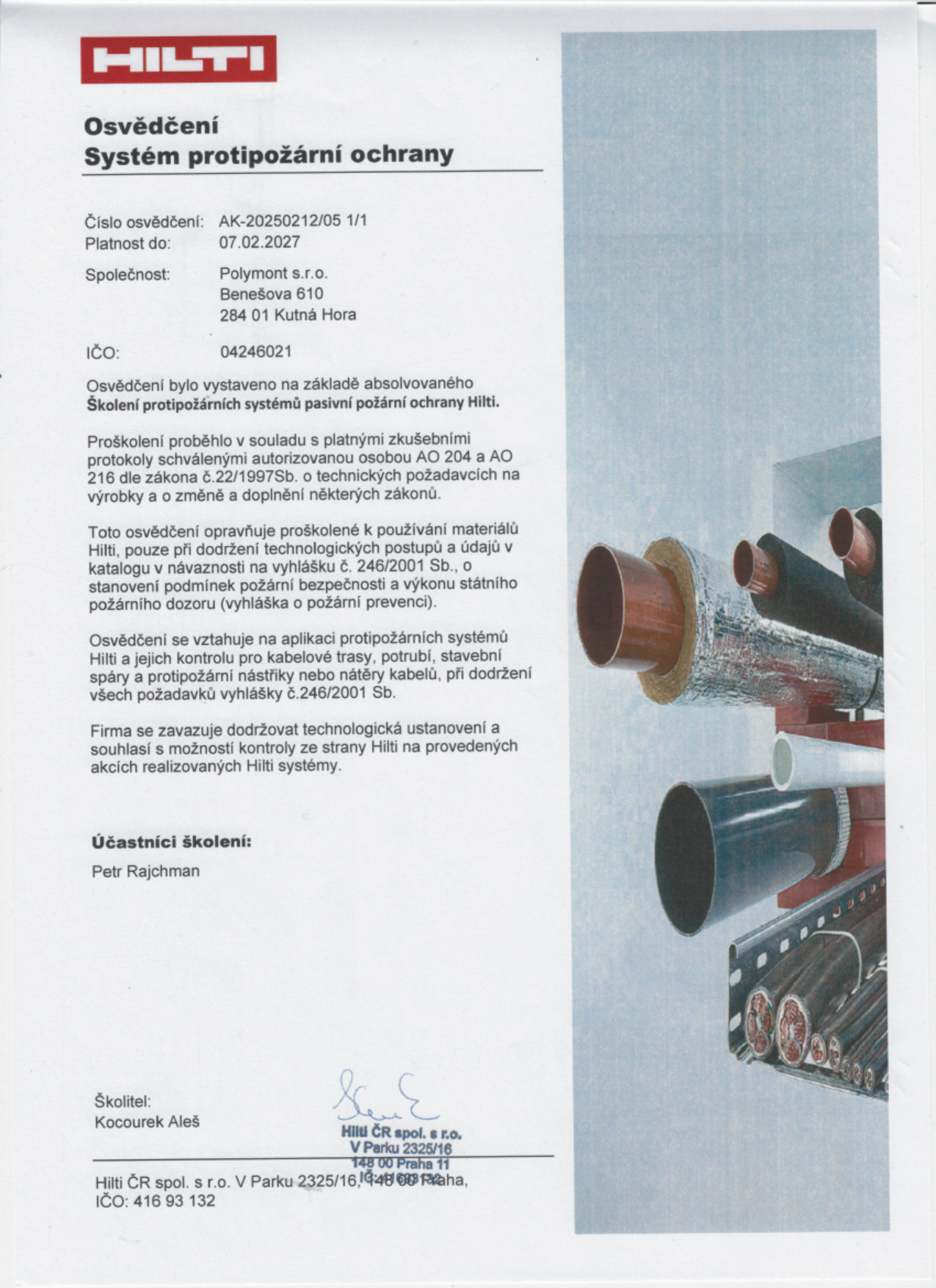 Certifikát Hilti